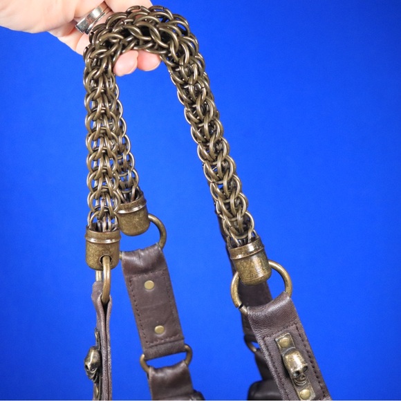 Thomas Wylde Designer Circus Leather Skull-Studded Hobo Bag with Chain Straps - Picture 14 of 15